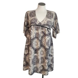 Knox Rose Boho Black & Tan Waist Lace Accent V Neck Women's Dress Size M